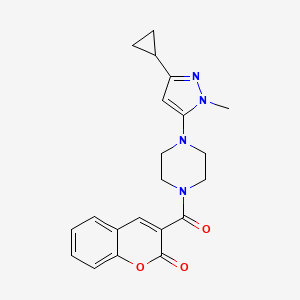 molecular formula C21H22N4O3 B3015410 3-(4-(3-cyclopropyl-1-methyl-1H-pyrazol-5-yl)piperazine-1-carbonyl)-2H-chromen-2-one CAS No. 2034582-31-3