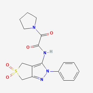 molecular formula C17H18N4O4S B3015412 N-(5,5-dioxido-2-phenyl-4,6-dihydro-2H-thieno[3,4-c]pyrazol-3-yl)-2-oxo-2-(pyrrolidin-1-yl)acetamide CAS No. 899732-96-8