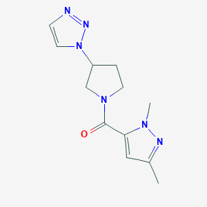 molecular formula C12H16N6O B3015417 (3-(1H-1,2,3-triazol-1-yl)pyrrolidin-1-yl)(1,3-dimethyl-1H-pyrazol-5-yl)methanone CAS No. 2199755-16-1