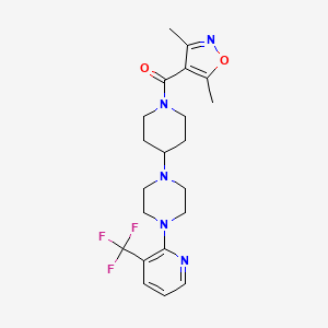 molecular formula C21H26F3N5O2 B3015418 (3,5-Dimethylisoxazol-4-yl)(4-(4-(3-(trifluoromethyl)pyridin-2-yl)piperazin-1-yl)piperidin-1-yl)methanone CAS No. 2034235-11-3