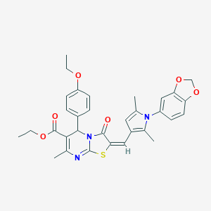 molecular formula C32H31N3O6S B301542 ethyl 2-{[1-(1,3-benzodioxol-5-yl)-2,5-dimethyl-1H-pyrrol-3-yl]methylene}-5-(4-ethoxyphenyl)-7-methyl-3-oxo-2,3-dihydro-5H-[1,3]thiazolo[3,2-a]pyrimidine-6-carboxylate 