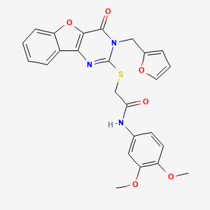 molecular formula C25H21N3O6S B3015431 N-(3,4-dimethoxyphenyl)-2-{[3-(2-furylmethyl)-4-oxo-3,4-dihydro[1]benzofuro[3,2-d]pyrimidin-2-yl]thio}acetamide CAS No. 902938-03-8