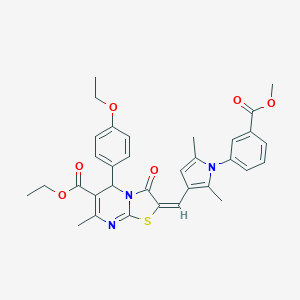 molecular formula C33H33N3O6S B301544 ethyl 5-(4-ethoxyphenyl)-2-({1-[3-(methoxycarbonyl)phenyl]-2,5-dimethyl-1H-pyrrol-3-yl}methylene)-7-methyl-3-oxo-2,3-dihydro-5H-[1,3]thiazolo[3,2-a]pyrimidine-6-carboxylate 