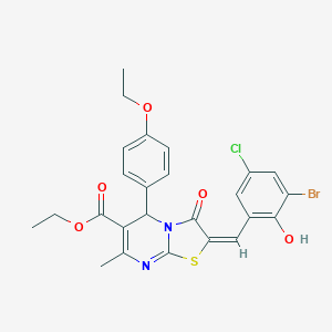 molecular formula C25H22BrClN2O5S B301545 ethyl 2-(3-bromo-5-chloro-2-hydroxybenzylidene)-5-(4-ethoxyphenyl)-7-methyl-3-oxo-2,3-dihydro-5H-[1,3]thiazolo[3,2-a]pyrimidine-6-carboxylate 