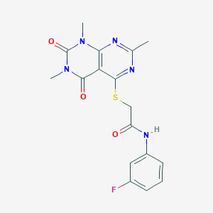 molecular formula C17H16FN5O3S B3015451 N-(3-fluorophenyl)-2-(1,3,7-trimethyl-2,4-dioxopyrimido[4,5-d]pyrimidin-5-yl)sulfanylacetamide CAS No. 852168-10-6