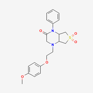molecular formula C21H24N2O5S B3015453 4-(2-(4-methoxyphenoxy)ethyl)-1-phenylhexahydrothieno[3,4-b]pyrazin-2(1H)-one 6,6-dioxide CAS No. 1040696-15-8