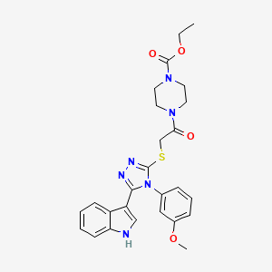 molecular formula C26H28N6O4S B3015459 4-(2-((5-(1H-吲哚-3-基)-4-(3-甲氧基苯基)-4H-1,2,4-三唑-3-基)硫代)乙酰)哌嗪-1-甲酸乙酯 CAS No. 852145-44-9