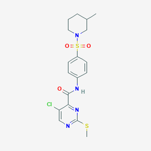 molecular formula C18H21ClN4O3S2 B3015473 5-chloro-N-{4-[(3-methylpiperidin-1-yl)sulfonyl]phenyl}-2-(methylsulfanyl)pyrimidine-4-carboxamide CAS No. 879945-30-9