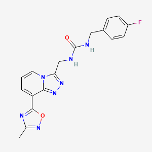 molecular formula C18H16FN7O2 B3015478 1-(4-Fluorobenzyl)-3-((8-(3-methyl-1,2,4-oxadiazol-5-yl)-[1,2,4]triazolo[4,3-a]pyridin-3-yl)methyl)urea CAS No. 2034349-59-0