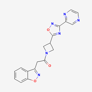 molecular formula C18H14N6O3 B3015479 2-(Benzo[d]isoxazol-3-yl)-1-(3-(3-(pyrazin-2-yl)-1,2,4-oxadiazol-5-yl)azetidin-1-yl)ethanone CAS No. 1323791-41-8