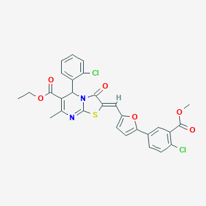 molecular formula C29H22Cl2N2O6S B301548 ethyl 2-({5-[4-chloro-3-(methoxycarbonyl)phenyl]-2-furyl}methylene)-5-(2-chlorophenyl)-7-methyl-3-oxo-2,3-dihydro-5H-[1,3]thiazolo[3,2-a]pyrimidine-6-carboxylate 