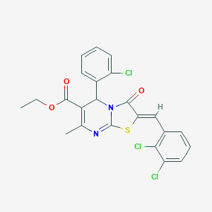 molecular formula C23H17Cl3N2O3S B301549 ethyl 5-(2-chlorophenyl)-2-(2,3-dichlorobenzylidene)-7-methyl-3-oxo-2,3-dihydro-5H-[1,3]thiazolo[3,2-a]pyrimidine-6-carboxylate 