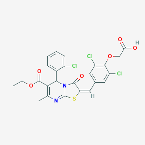 molecular formula C25H19Cl3N2O6S B301551 {2,6-dichloro-4-[(5-(2-chlorophenyl)-6-(ethoxycarbonyl)-7-methyl-3-oxo-5H-[1,3]thiazolo[3,2-a]pyrimidin-2(3H)-ylidene)methyl]phenoxy}acetic acid 