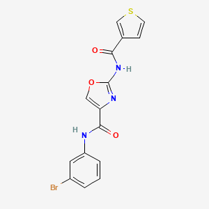molecular formula C15H10BrN3O3S B3015515 N-(3-溴苯基)-2-(噻吩-3-甲酰胺)恶唑-4-甲酰胺 CAS No. 1795298-96-2