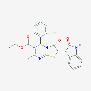 ethyl (2E)-5-(2-chlorophenyl)-7-methyl-3-oxo-2-(2-oxo-1,2-dihydro-3H-indol-3-ylidene)-2,3-dihydro-5H-[1,3]thiazolo[3,2-a]pyrimidine-6-carboxylate