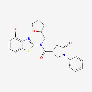 molecular formula C23H22FN3O3S B3015524 N-(4-fluorobenzo[d]thiazol-2-yl)-5-oxo-1-phenyl-N-((tetrahydrofuran-2-yl)methyl)pyrrolidine-3-carboxamide CAS No. 1170487-98-5