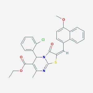 molecular formula C28H23ClN2O4S B301553 ethyl 5-(2-chlorophenyl)-2-[(4-methoxy-1-naphthyl)methylene]-7-methyl-3-oxo-2,3-dihydro-5H-[1,3]thiazolo[3,2-a]pyrimidine-6-carboxylate 