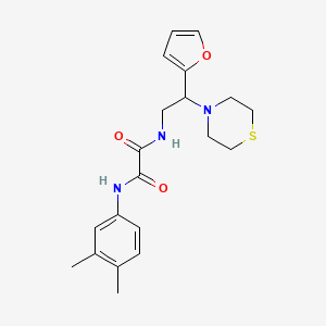 molecular formula C20H25N3O3S B3015538 N1-(3,4-二甲苯基)-N2-(2-(呋喃-2-基)-2-硫代吗啉基乙基)草酰胺 CAS No. 2034572-87-5