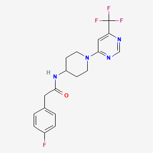 molecular formula C18H18F4N4O B3015543 2-(4-氟苯基)-N-{1-[6-(三氟甲基)嘧啶-4-基]哌啶-4-基}乙酰胺 CAS No. 1775511-46-0