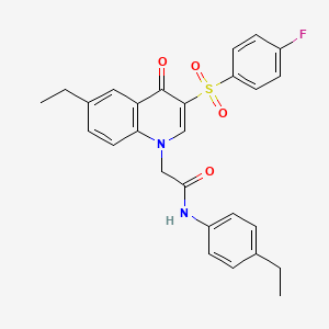 molecular formula C27H25FN2O4S B3015545 2-[6-ethyl-3-(4-fluorophenyl)sulfonyl-4-oxoquinolin-1-yl]-N-(4-ethylphenyl)acetamide CAS No. 866729-23-9