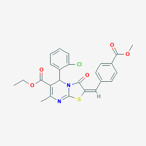 molecular formula C25H21ClN2O5S B301555 ethyl 5-(2-chlorophenyl)-2-[4-(methoxycarbonyl)benzylidene]-7-methyl-3-oxo-2,3-dihydro-5H-[1,3]thiazolo[3,2-a]pyrimidine-6-carboxylate 