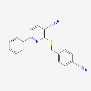 molecular formula C20H13N3S B3015554 2-((4-Cyanobenzyl)thio)-6-phenylnicotinonitrile CAS No. 923106-87-0