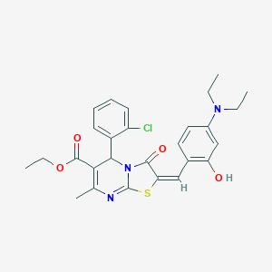molecular formula C27H28ClN3O4S B301556 ethyl 5-(2-chlorophenyl)-2-[4-(diethylamino)-2-hydroxybenzylidene]-7-methyl-3-oxo-2,3-dihydro-5H-[1,3]thiazolo[3,2-a]pyrimidine-6-carboxylate 