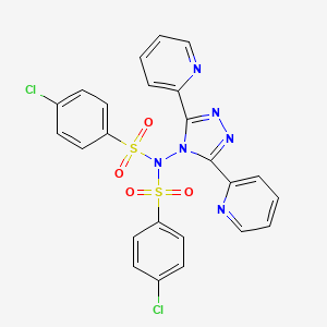 molecular formula C24H16Cl2N6O4S2 B3015563 4-chloro-N-(4-chlorophenyl)sulfonyl-N-(3,5-dipyridin-2-yl-1,2,4-triazol-4-yl)benzenesulfonamide CAS No. 338395-21-4