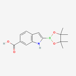 molecular formula C15H18BNO4 B3015585 2-(tetramethyl-1,3,2-dioxaborolan-2-yl)-1H-indole-6-carboxylic acid CAS No. 2098428-04-5