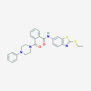 molecular formula C27H26N4O2S2 B301559 N-[2-(ethylsulfanyl)-1,3-benzothiazol-6-yl]-2-[(4-phenyl-1-piperazinyl)carbonyl]benzamide 