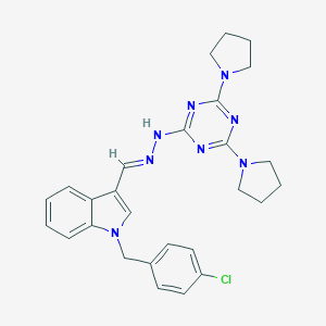 molecular formula C27H29ClN8 B301560 1-(4-chlorobenzyl)-1H-indole-3-carbaldehyde [4,6-di(1-pyrrolidinyl)-1,3,5-triazin-2-yl]hydrazone 