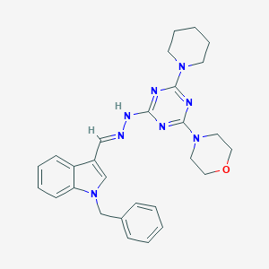 molecular formula C28H32N8O B301561 1-benzyl-1H-indole-3-carbaldehyde (4-morpholin-4-yl-6-piperidin-1-yl-1,3,5-triazin-2-yl)hydrazone 