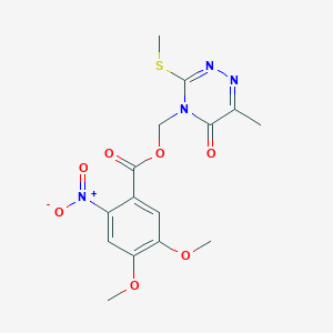 molecular formula C15H16N4O7S B3015626 (6-methyl-3-(methylthio)-5-oxo-1,2,4-triazin-4(5H)-yl)methyl 4,5-dimethoxy-2-nitrobenzoate CAS No. 877648-96-9