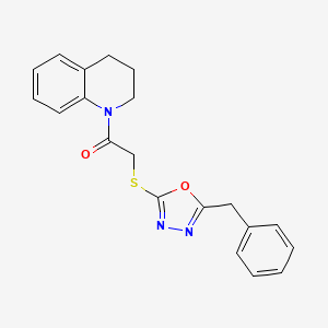 molecular formula C20H19N3O2S B3015628 2-((5-benzyl-1,3,4-oxadiazol-2-yl)thio)-1-(3,4-dihydroquinolin-1(2H)-yl)ethanone CAS No. 482642-42-2