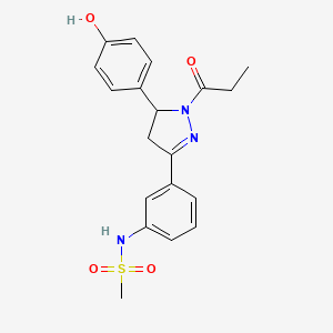 molecular formula C19H21N3O4S B3015648 N-(3-(5-(4-hydroxyphenyl)-1-propionyl-4,5-dihydro-1H-pyrazol-3-yl)phenyl)methanesulfonamide CAS No. 923146-16-1