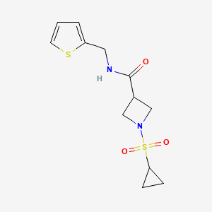 molecular formula C12H16N2O3S2 B3015659 1-(环丙基磺酰基)-N-(噻吩-2-基甲基)氮杂环丁烷-3-甲酰胺 CAS No. 1428357-30-5