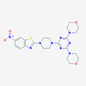 molecular formula C22H27N9O4S B301566 2-{4-[4,6-Di(morpholin-4-yl)-1,3,5-triazin-2-yl]piperazin-1-yl}-6-nitro-1,3-benzothiazole 