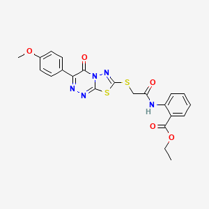 molecular formula C22H19N5O5S2 B3015662 ethyl 2-[({[3-(4-methoxyphenyl)-4-oxo-4H-[1,3,4]thiadiazolo[2,3-c][1,2,4]triazin-7-yl]sulfanyl}acetyl)amino]benzoate CAS No. 896295-76-4