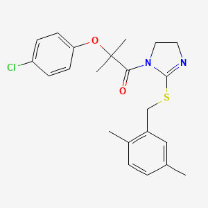 molecular formula C22H25ClN2O2S B3015682 2-(4-chlorophenoxy)-1-(2-((2,5-dimethylbenzyl)thio)-4,5-dihydro-1H-imidazol-1-yl)-2-methylpropan-1-one CAS No. 919709-08-3