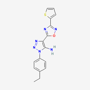 molecular formula C16H14N6OS B3015688 1-(4-ethylphenyl)-4-(3-(thiophen-2-yl)-1,2,4-oxadiazol-5-yl)-1H-1,2,3-triazol-5-amine CAS No. 892749-92-7