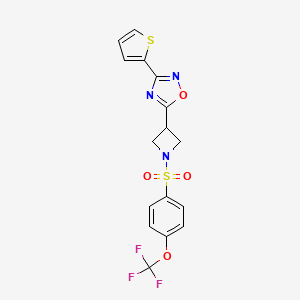 molecular formula C16H12F3N3O4S2 B3015689 3-(噻吩-2-基)-5-(1-((4-(三氟甲氧基)苯基)磺酰基)氮杂环丁-3-基)-1,2,4-恶二唑 CAS No. 1325686-89-2