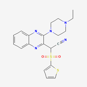 molecular formula C20H21N5O2S2 B3015691 2-(3-(4-乙基哌嗪-1-基)喹喔啉-2-基)-2-(噻吩-2-基磺酰基)丙腈 CAS No. 848062-39-5
