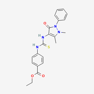 molecular formula C21H22N4O3S B3015694 Ethyl 4-[(1,5-dimethyl-3-oxo-2-phenylpyrazol-4-yl)carbamothioylamino]benzoate CAS No. 380344-22-9