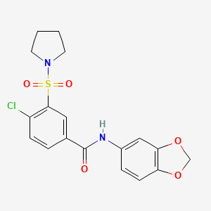 molecular formula C18H17ClN2O5S B3015697 N-(1,3-benzodioxol-5-yl)-4-chloro-3-(pyrrolidin-1-ylsulfonyl)benzamide CAS No. 797020-15-6