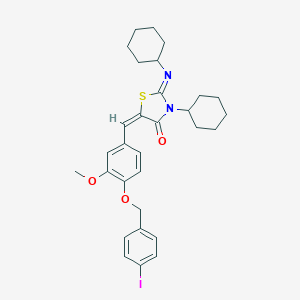 molecular formula C30H35IN2O3S B301570 3-Cyclohexyl-2-(cyclohexylimino)-5-{4-[(4-iodobenzyl)oxy]-3-methoxybenzylidene}-1,3-thiazolidin-4-one 