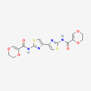 molecular formula C16H14N4O6S2 B3015701 N-[4-[2-(2,3-dihydro-1,4-dioxine-5-carbonylamino)-1,3-thiazol-4-yl]-1,3-thiazol-2-yl]-2,3-dihydro-1,4-dioxine-5-carboxamide CAS No. 864938-65-8