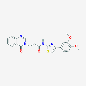 molecular formula C22H20N4O4S B301574 N-[4-(3,4-Dimethoxy-phenyl)-thiazol-2-yl]-3-(4-oxo-4H-quinazolin-3-yl)-propionamide 