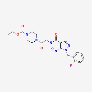 molecular formula C21H23FN6O4 B3015746 ethyl 4-(2-(1-(2-fluorobenzyl)-4-oxo-1H-pyrazolo[3,4-d]pyrimidin-5(4H)-yl)acetyl)piperazine-1-carboxylate CAS No. 1202972-40-4