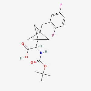molecular formula C19H23F2NO4 B3015750 2-[3-[(2,5-Difluorophenyl)methyl]-1-bicyclo[1.1.1]pentanyl]-2-[(2-methylpropan-2-yl)oxycarbonylamino]acetic acid CAS No. 2287266-06-0