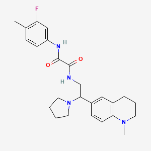 molecular formula C25H31FN4O2 B3015797 N-(3-fluoro-4-methylphenyl)-N'-[2-(1-methyl-1,2,3,4-tetrahydroquinolin-6-yl)-2-pyrrolidin-1-ylethyl]ethanediamide CAS No. 922012-78-0